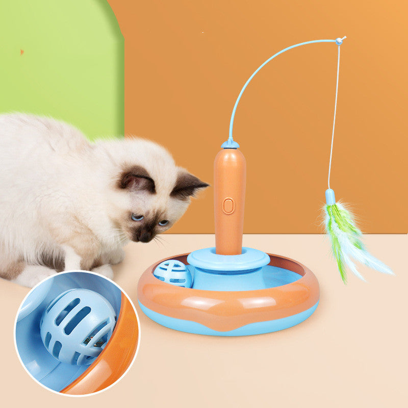 Interactive Cat Turntable Toy with Feather
