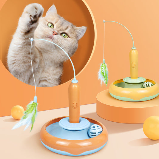 Interactive Cat Turntable Toy with Feather